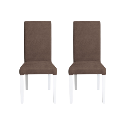 Set 2 scaune living TEO, picioare lemn alb, stofa maro, 46x60x98 cm