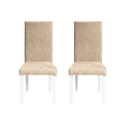 Set 2 scaune living TEO, picioare lemn alb, stofa z bej, 46x60x98 cm
