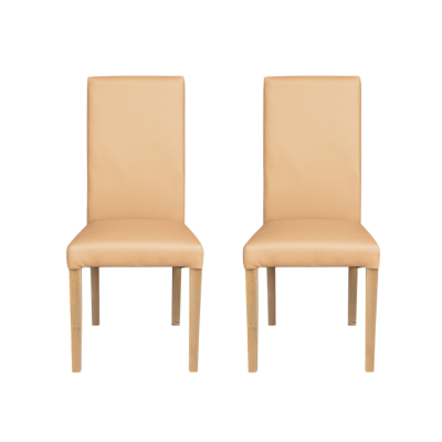 Set 2 scaune living TEO, picioare lemn natur, piele ecologica bej, 46x60x98 cm