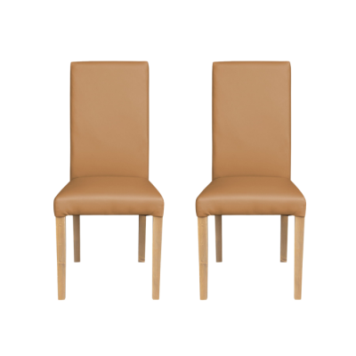 Set 2 scaune living TEO, picioare lemn natur, piele ecologica bej inchis, 46x60x98 cm