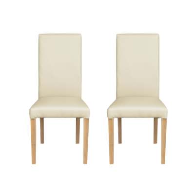 Set 2 scaune living TEO, picioare lemn natur, piele ecologica crem, 46x60x98 cm