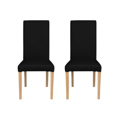 Set 2 scaune living TEO, picioare lemn natur, piele ecologica negru, 46x60x98 cm