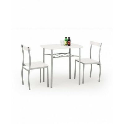 Set masă Lance cu 2 scaune, design minimalist și funcțional, MDF lucios, 82x50x75 cm, alb