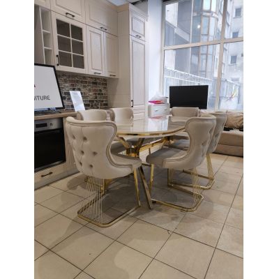SET STELLA CREM 2 CU AURIU MASA+6 SCAUNE, BLAT GRI
