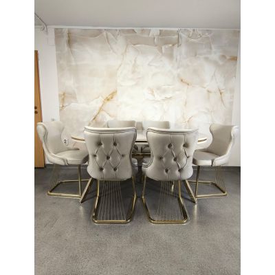 SET STELLA CREM 2 CU AURIU MASA+6 SCAUNE, BLAT GRI