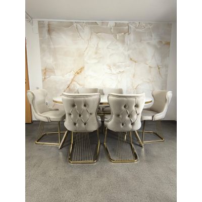 SET STELLA CREM CU AURIU MASA+6 SCAUNE, BLAT ALB