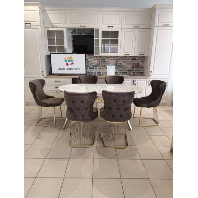 SET STELLA MARO CU AURIU MASA+6 SCAUNE, BLAT ALB