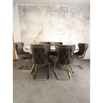 SET STELLA MARO CU AURIU MASA+6 SCAUNE, BLAT ALB