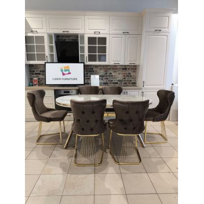 SET STELLA MARO CU AURIU MASA+6 SCAUNE, BLAT GRI