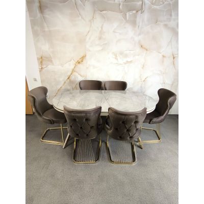 SET STELLA MARO CU AURIU MASA+6 SCAUNE, BLAT GRI