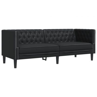 Canapea Chesterfield cu 3 locuri, negru, piele ecologica