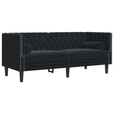 Canapea Chesterfield cu pernute/2 locuri, negru, catifea