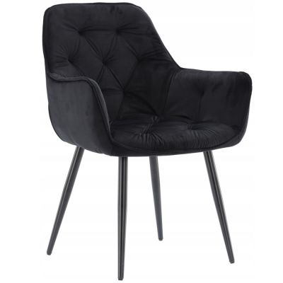 Fotoliu catifea tapitat, cu spatar inalt si design cu cusaturi, 55x60x89 cm, negru
