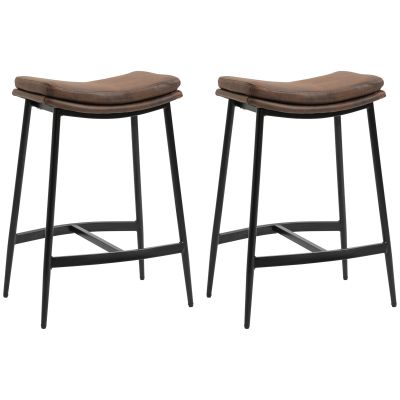 HOMCOM Set 2 Scaune de Bar în Stil Industrial, din Piele Ecologică, 48.5x38.5x68.5 cm, Negru și Maro | Aosom Romania