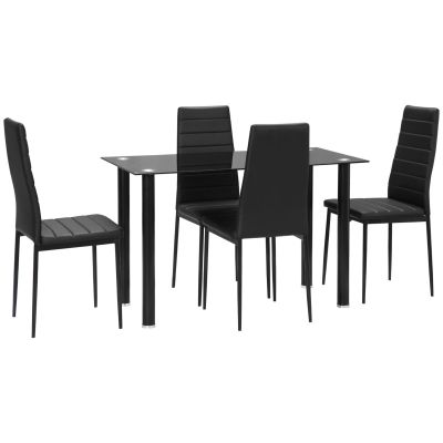 HOMCOM Set 5 piese set sufragerie masă cu 4 scaune, design modern, masă din sticlă, Negru | Aosom Romania