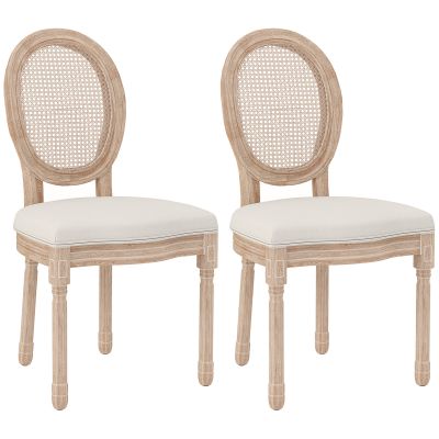 HOMCOM Set de 2 scaune de sufragerie, scaune de bucătărie, design vintage, aspect împletitură Wiener, natural + crem | Aosom Romania