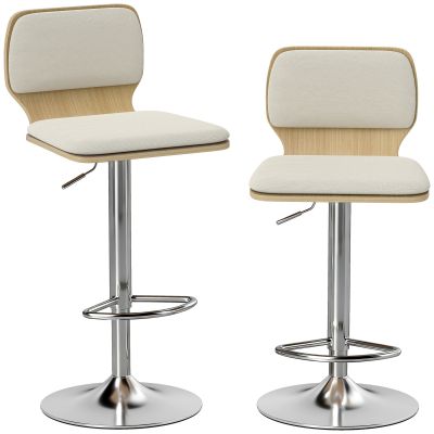 HOMCOM Set de 2 scaune înalte de bucătărie rotative 360° reglabile 81-102 cm tapițate cu in bej | Aosom Romania