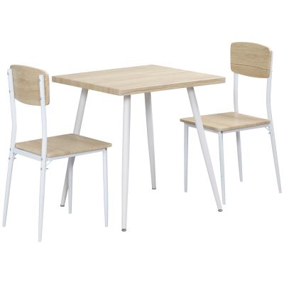 Homcom Set Tavolo con 2 Sedie da Pranzo in Legno e Metallo, Bianco