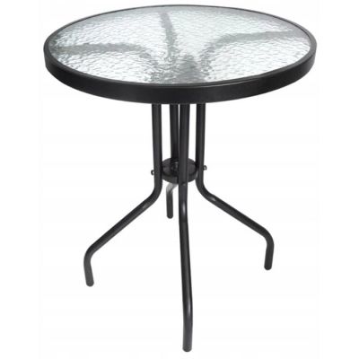 Masa pentru gradina sau balcon, cadru metalic, blat sticla, 60x70cm, negru