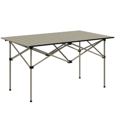 Outsunny Masă de camping pliabilă cu blat rulabil, masă de grădină din aluminiu pentru 2 persoane, 95 x 55 cm Khaki | Aosom Romania