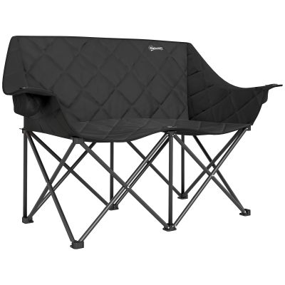 Outsunny Scaun pliabil 2 locuri, scaun de camping pliabil cu geantă de transport, outdoor, suportă până la 250 kg, 145 x 60 x 92 cm, Negru | Aosom Romania