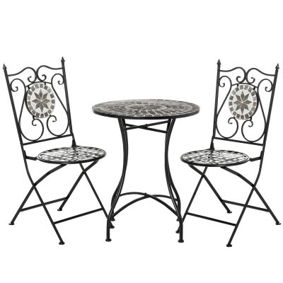 Outsunny Set grădină pentru 2 persoane Set mobilier balcon Masă mozaic+scaune pliabile Metal Placă ceramică Multicolor | Aosom Romania