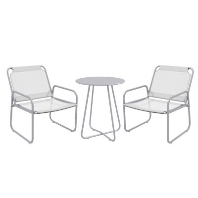 Outsunny Set mobilier de grădină 3 piese, 2 scaune cu tapițerie din material respirabil, 1 măsuță rotundă Ø60 cm, Gri deschis | Aosom Romania