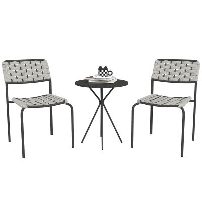 Outsunny Set mobilier grădină din poliratan, lounge exterior mobilier balcon pentru 2 persoane, 3 piese, 2 scaune, masă, gri | Aosom Romania