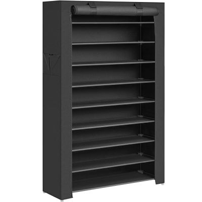 Raft pentru pantofi pe 9 nivele, pana la 50 de perechi pantofi, textil, 88x28x160cm, negru