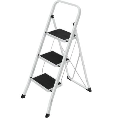 Scara pliabila cu 3 trepte, sarcina 150 kg, otel, 47x75x105 cm, alb si negru