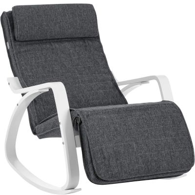 Scaun balansoar din lemn, suport picioare reglabil, maxim 150kg, 67x115x91cm, gri si alb