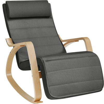 Scaun balansoar din lemn, suport picioare reglabil, maxim 150kg, 67x122x84 cm, gri inchis