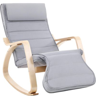 Scaun balansoar din lemn, suport picioare reglabil, maxim 150kg, 67x125x91cm, gri