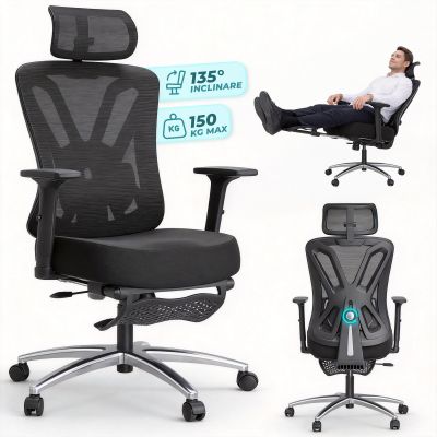 Scaun Birou Ergonomic Timebox, Reclinabil, Negru - Default Title