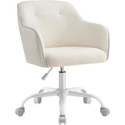 Scaun birou rotativ, reglabil pe inaltime, material sherpa si PU, cadru otel, 64x64x78-88cm, bej