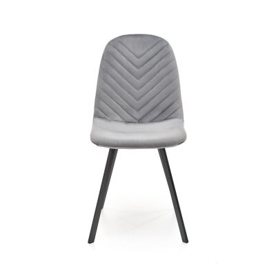 Scaun clasic de bucatarie, catifea gri, inaltime 82 cm, cadru otel negru
