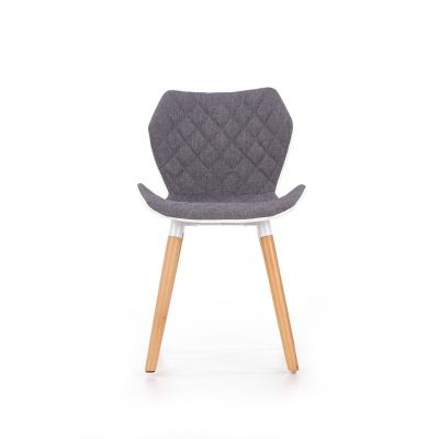 Scaun cu tapiterie, cadru metalic, picioare lemn, stil scandinav, material textil gri si alb