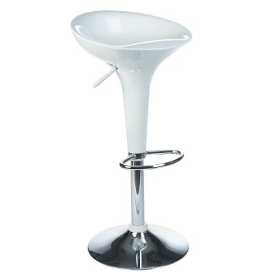 Scaun de bar sau bucatarie, inaltime ajustabila intre 56 si 80 cm, metal si ABS, alb