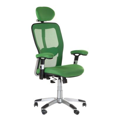 Scaun de birou ergonomic si reglabil, pivotant, tetiera, baza metalica, verde