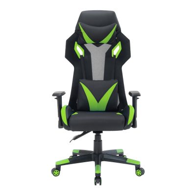 Scaun de gaming, ergonomic, reglabil pe inaltime, rotativ, tapiterie piele ecologica, negru, verde