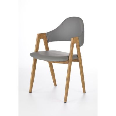Scaun dining, stil scandinav, cadru metalic cu aspect lemn, sezut tapitat, inaltime 80 cm, gri