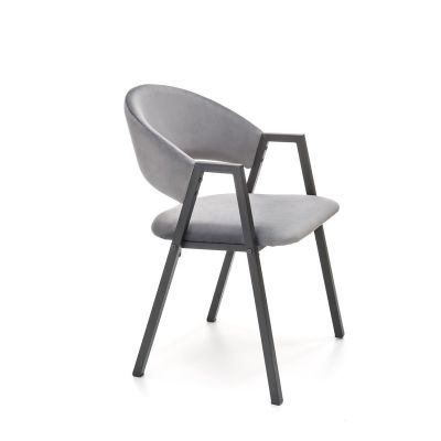 Scaun dining Xonia, stil modern, cadru metalic, catifea gri, inaltime 82 cm
