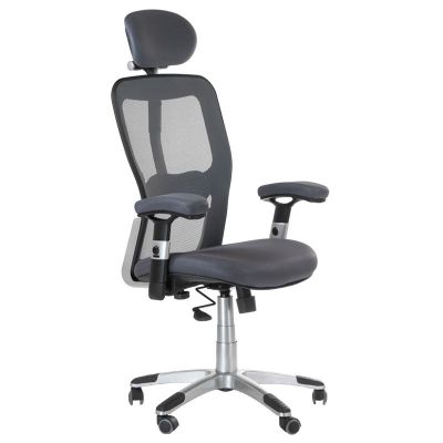 Scaun ergonomic cu spatar inalt, tetiera confortabila, cotiere din spuma moale, reglabil, gri