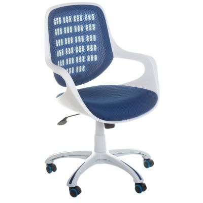Scaun ergonomic de birou sau conferinta, inaltime reglabila, roti mobile, alb si albastru