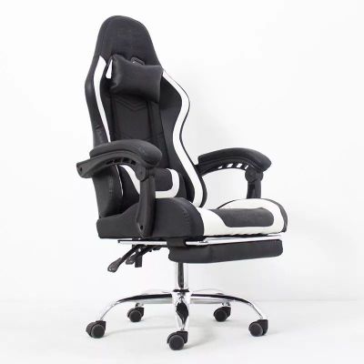 Scaun ergonomic pentru gaming, suport lombar, spatar rabatabil, tetiere, cotiere, inaltime reglabila 122-130 cm, alb negru