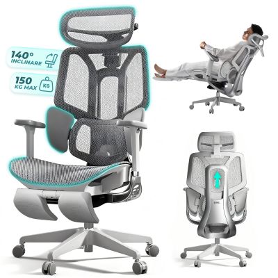 Scaun Ergonomic Timebox, Mesh Tetiera 4D Brate 4D Suport Picioare, Gri - Default Title