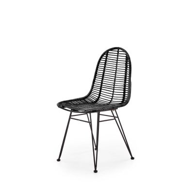 Scaun Francis, design scandinav, ratan negru, amplasare in living/sufragerie, structura metalica, 44x55x90x46 cm