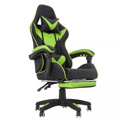 Scaun gaming, ergonomic, suport lombar, suport retractabil picioare, spatar rabatabil, inaltime reglabila, negru verde