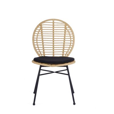 Scaun living stil boho, impletitura ratan sintetic, cadru otel vopsit cu pulbere, 48x57x90x46 cm