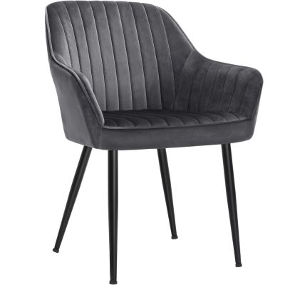 Scaun living tapitat din catifea cu cotiere, sarcina 110 kg, 63x60x85 cm, gri